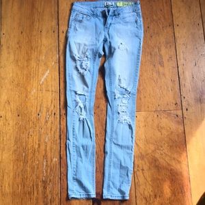 Distressed light wash jeans